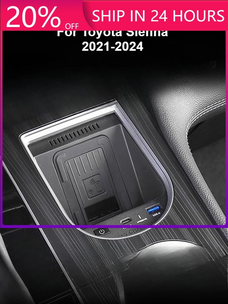 NEW Car Wireless Charger For Toyota Sienna 2021 2022 2023 2024 15W Quick Charging Console Cup Holder Phone Holder Charger
