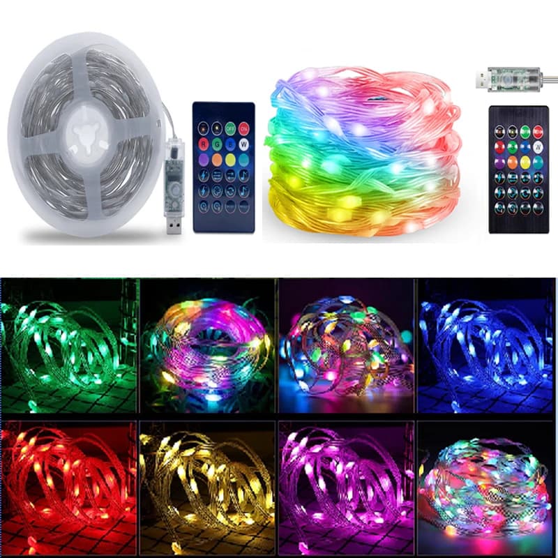 Lucine natalizie RGBIC String Light Smart Bluetooth LED Ghirlande Controllo app USB Decorazione albero di Natale all'aperto