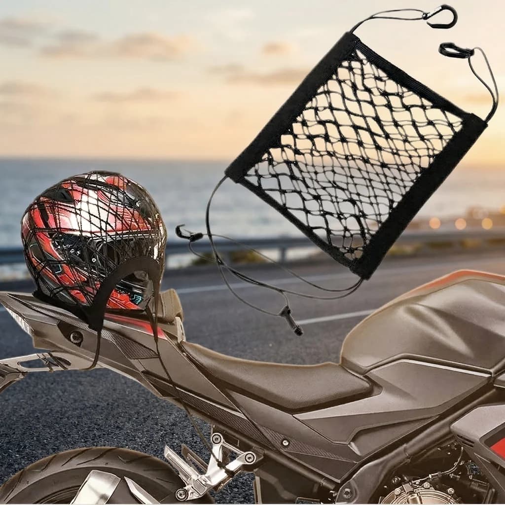 Borsa Portaoggetti per Casco Moto, Gancio Espandibile con Cinghie per Serbatoio Scooter e Bici, Organizer 2 in 1