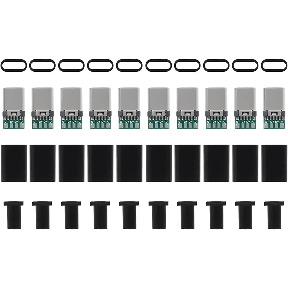 Confezione da 10 Connettori USB C, Porta Maschio USB 3.1 Tipo C per Riparazione Cavi, Adattatore per Saldatura con Scheda PCB