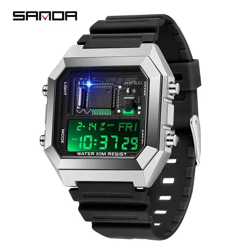 Sanda 6216 Male And Female Men Student Electronic Watch New Square Multi Functional reloj hombre Countdown Gift Wrist Watches
