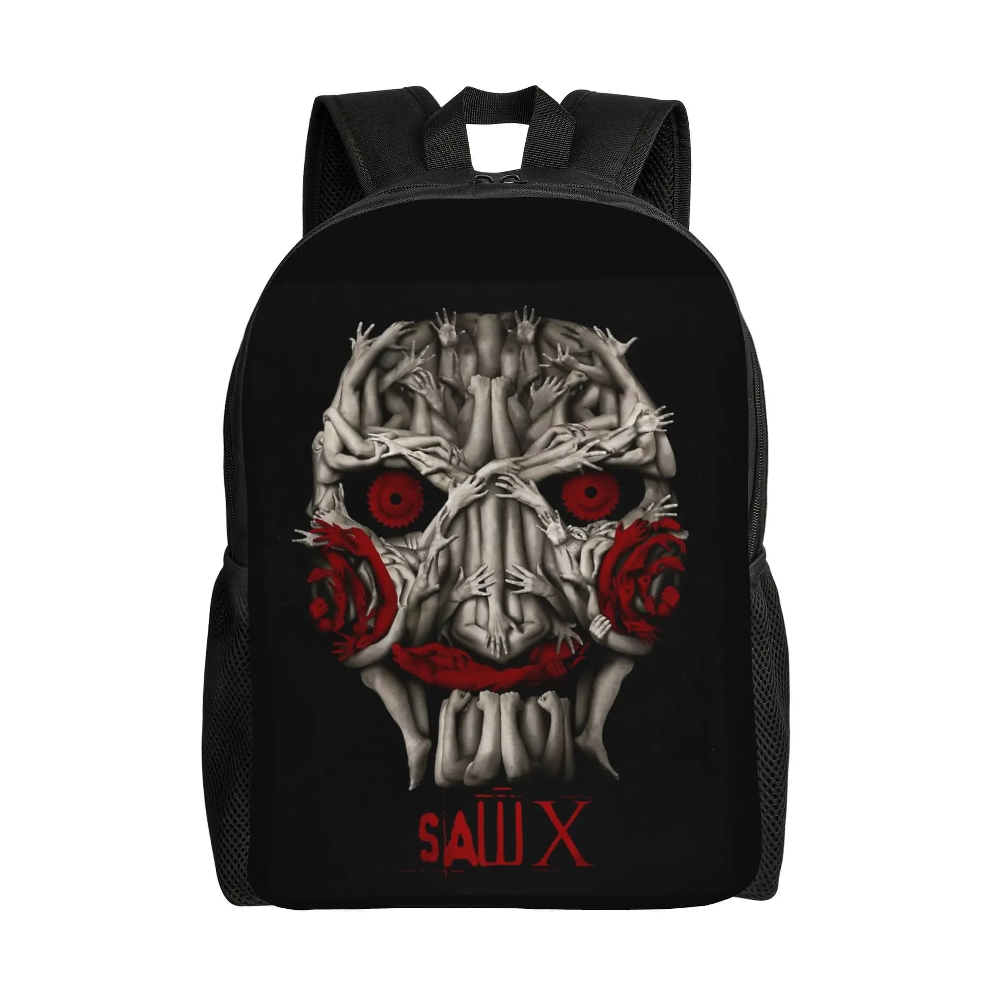 Saw X Saw X Movie Cool Backpack con tasca, zaino da viaggio per escursioni e scuola superiore, per uomo e donna, borsa a tracolla per laptop