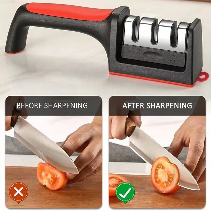 Affilacoltelli da Cucina a 3/4 Segmenti, Multiuso Domestico, Portatile, Pietra Affilatrice Nera a 3/4 Funzioni