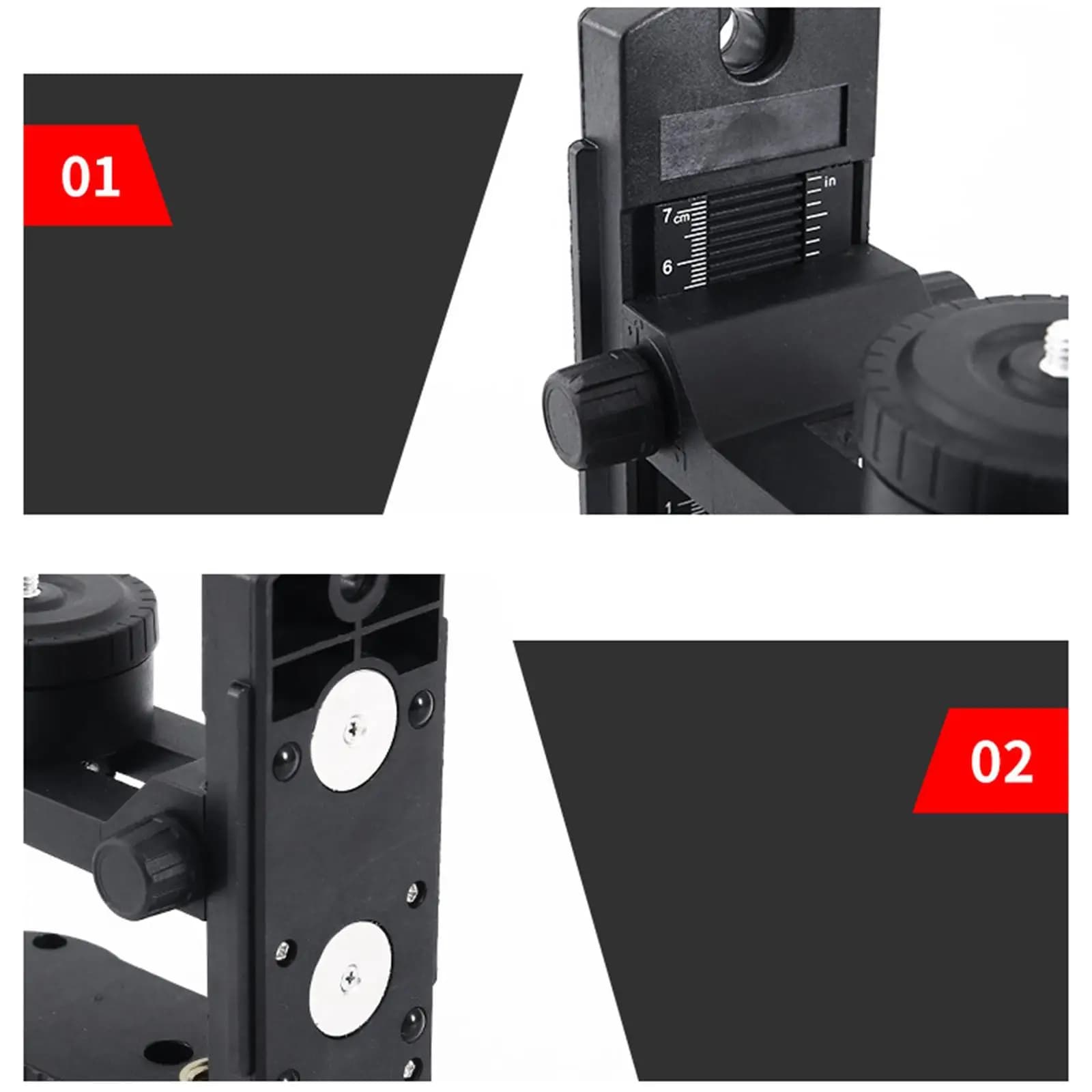 Supporto per Livella a Rotazione 360 Gradi, Base Magnetica Impermeabile Orientabile, Adattatore Regolabile in Altezza per Edilizia