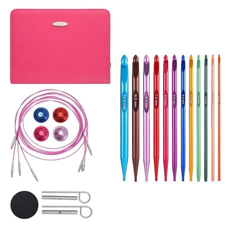 AT21-Cable-Fed Crochet Hook Set, 6-Inch Aluminum Interchangeable Hooks 3Mm-10Mm, Tunisian Crochet Long Hooks
