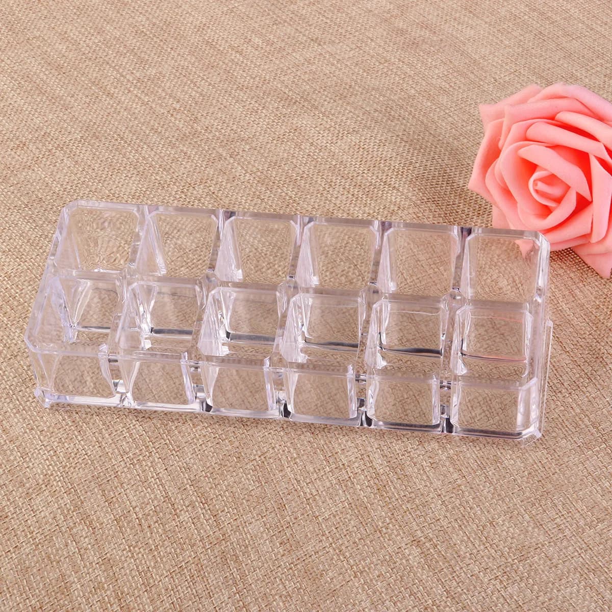 Exhibitor Organizer in Acrylic Transparent 12 Parts for Lipsticks, Mascara and Makeup Brushes, for Home and Salon, 17x6x45cm