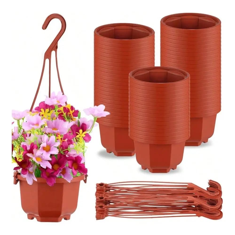 Set di 3 Vasi Sospesi in Plastica da 3,7 Pollici con Ganci, Cesti per Fiori, Portavasi da Esterno per Casa e Giardino B