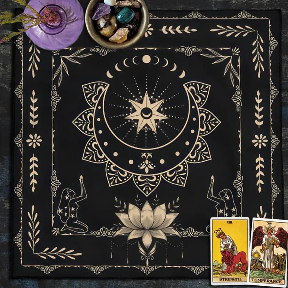 Panno per altare mistico Tovaglia per tarocchi lunari Decorazione Boho Stregoneria Divinazione Astrologia Gioco da tavolo Decor Tappetino per carte Oracle