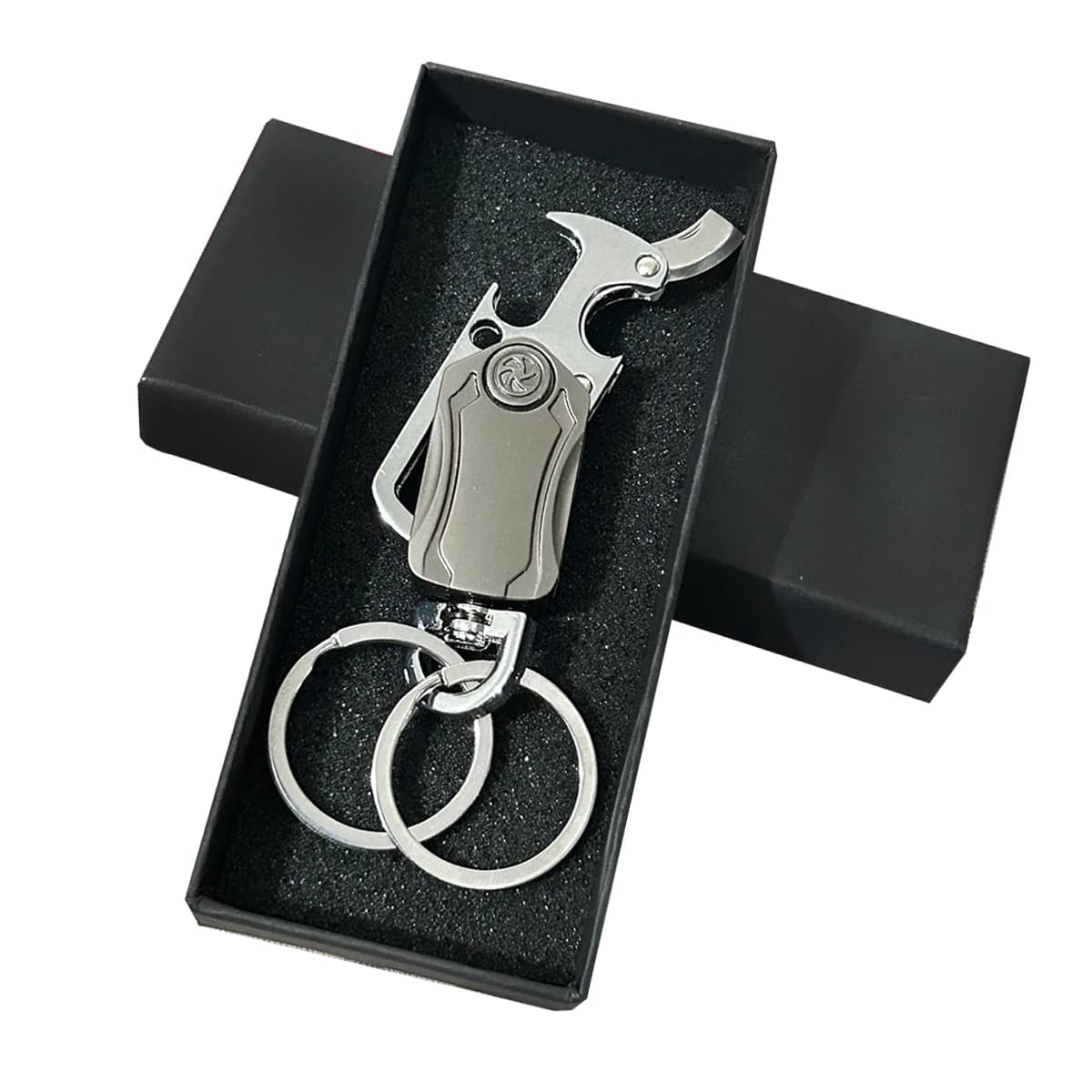 Portachiavi Multifunzione con Scatola Regalo – Fidget Spinner, Coltello, Apribottiglie, Supporto per Telefono, Clip a 2 Anelli – Regalo Creativo per la Festa del Papà