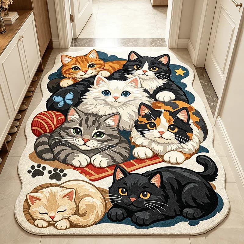 Fun Cute Cats Print Rug Home Decoration Atmospheric Bedroom Bedside Plush Floor Mat Soft Fluffy Washable Carpet for Living Room