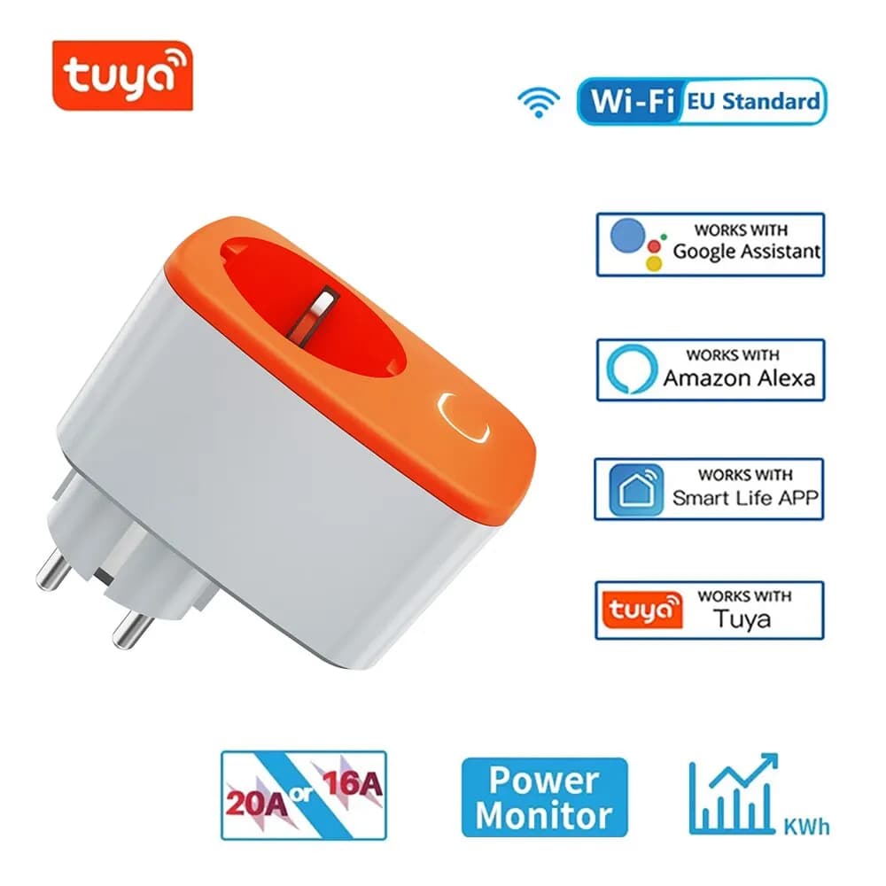 16/20A Smart Socket EU WIFI Tuya Plug Smart Home Timer vocale presa per Monitor di alimentazione per Smart Life APP Alexa Google Home nero