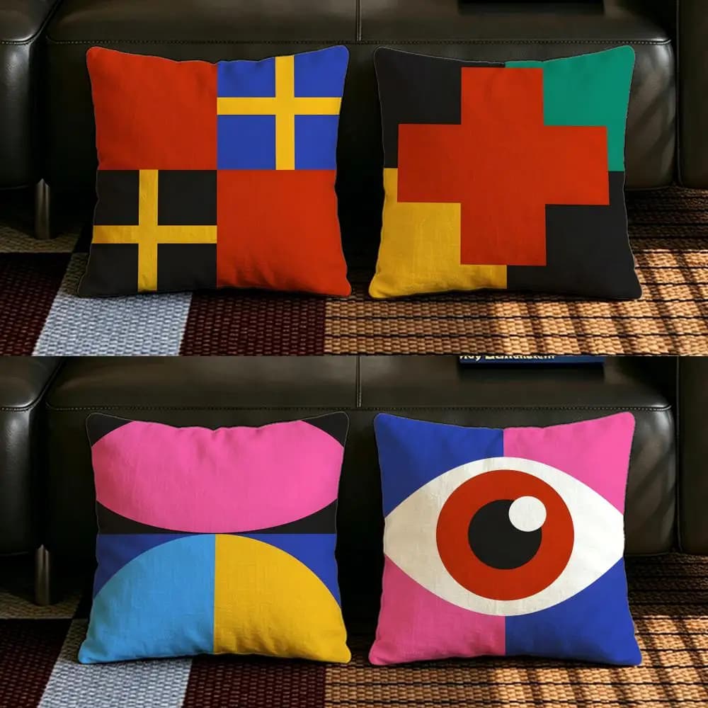 D-Dopamine Bauhaus Geometry Cushion Cover Natural Linen Pillowcase Set, All-in-One Decor for Sofa, Bedroom & Chair