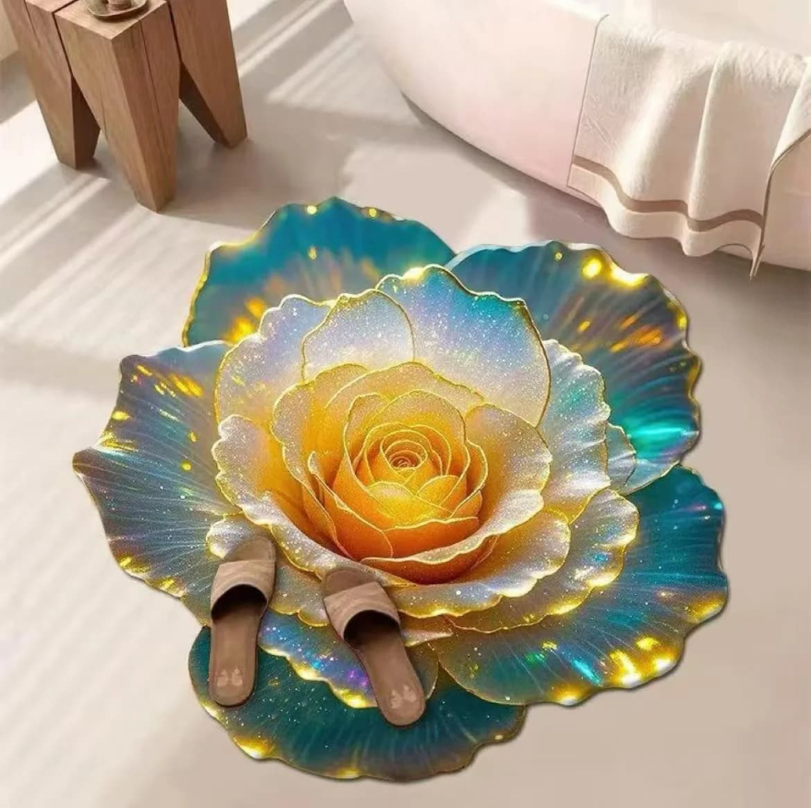 Tappetino da Bagno VIKAMA di Lusso con Bordi Dorati e Motivi Floreali, Antiscivolo e Assorbente, Tappeto per Vasca da Bagno, Decorazione per il Bagno