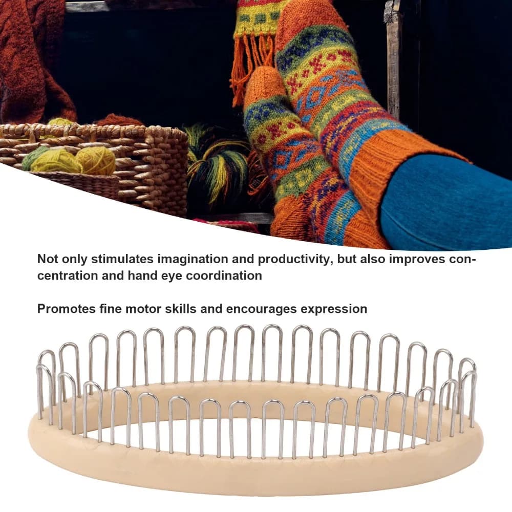 Round Shape Sock Knitting Loom with Needles DIY Friendly Round Knitting Board with Loom Pocket Easy To Use Yarn Knitting Maker
