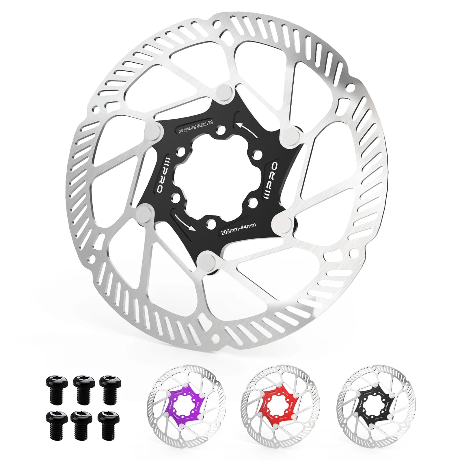 IIIPRO Rotore disco freno bicicletta 140/160/180/203MM Disco freno bici da strada Dissipazione del calore 6 bulloni Rotore galleggiante bicicletta