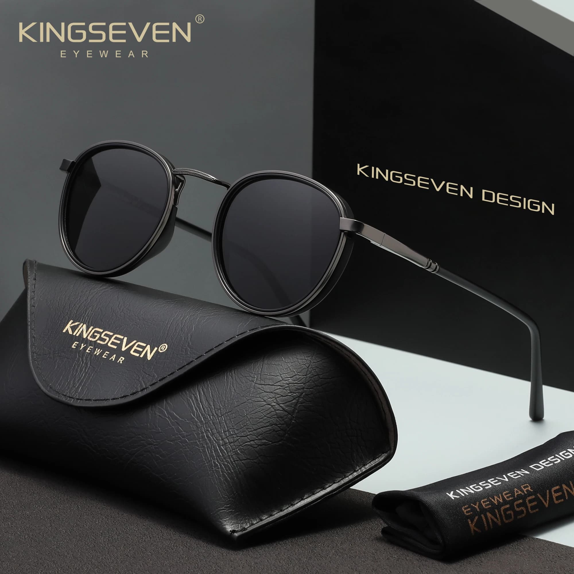 KINGSEVEN Causal Round Frame Sunglasses Fashion Men Polarized UV400 Glasses Luxury Retro Women Driving Summer Outdoor Glasses