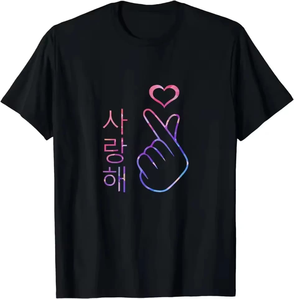 Ti amo Saranghae Hand Heart Gesto - T-shirt pop coreana K-Pop Camicie Kawaii per donna Abbigliamento Kawaii Camisetas