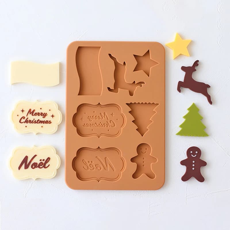 Stampo in silicone 3D di Natale Stampo per pan di zenzero Man Stampo per cottura al cioccolato Modello di alce Albero di Natale Festa Decorazione per dessert fai da te Strumenti di cottura