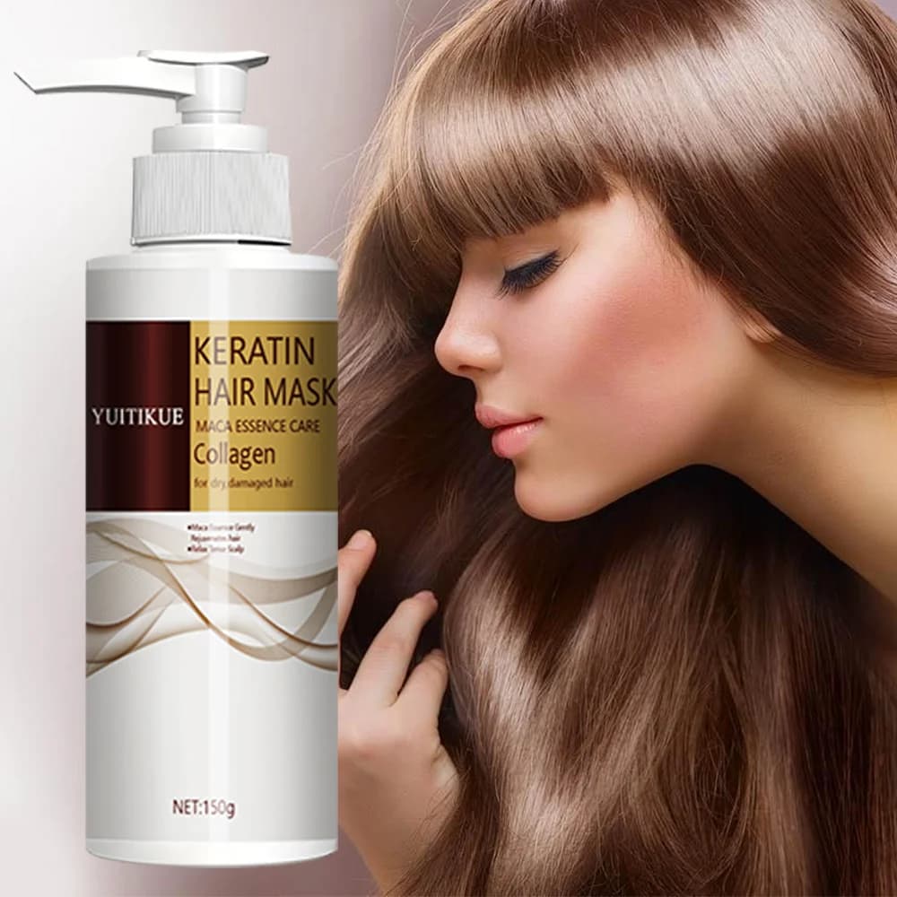 YUITIKUE Maschera per Capelli alla Cheratina e Collagene con Essenza di Maca, Trattamento Profondo Nutriente e Riparatore per Capelli Secchi e Danneggiati
