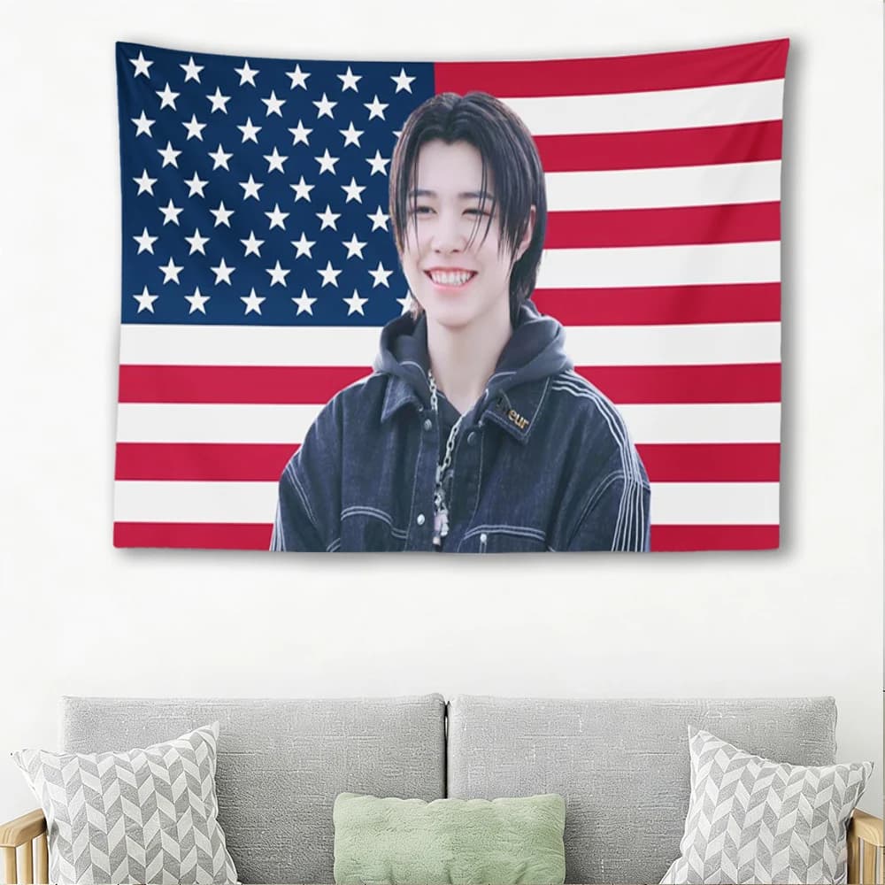 1pc 2D Printing 2D Flat L-LNGSHOT LOUIS American Flag Wall Tapestry Kpop Concert Flag Room Decor