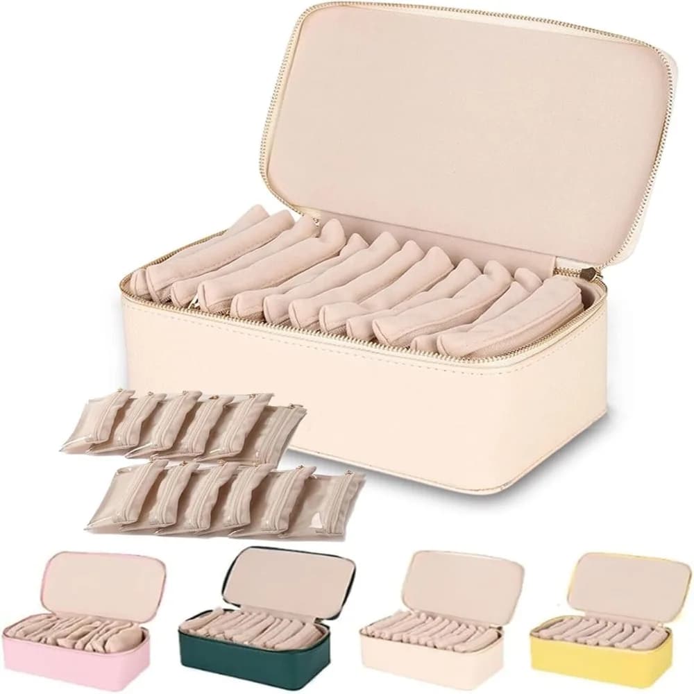 Portagioie da viaggio portatile Portagioie in pelle PU di grande capacità con scatola portaoggetti per gioielli da 6/12 pezzi piccoli sacchetti