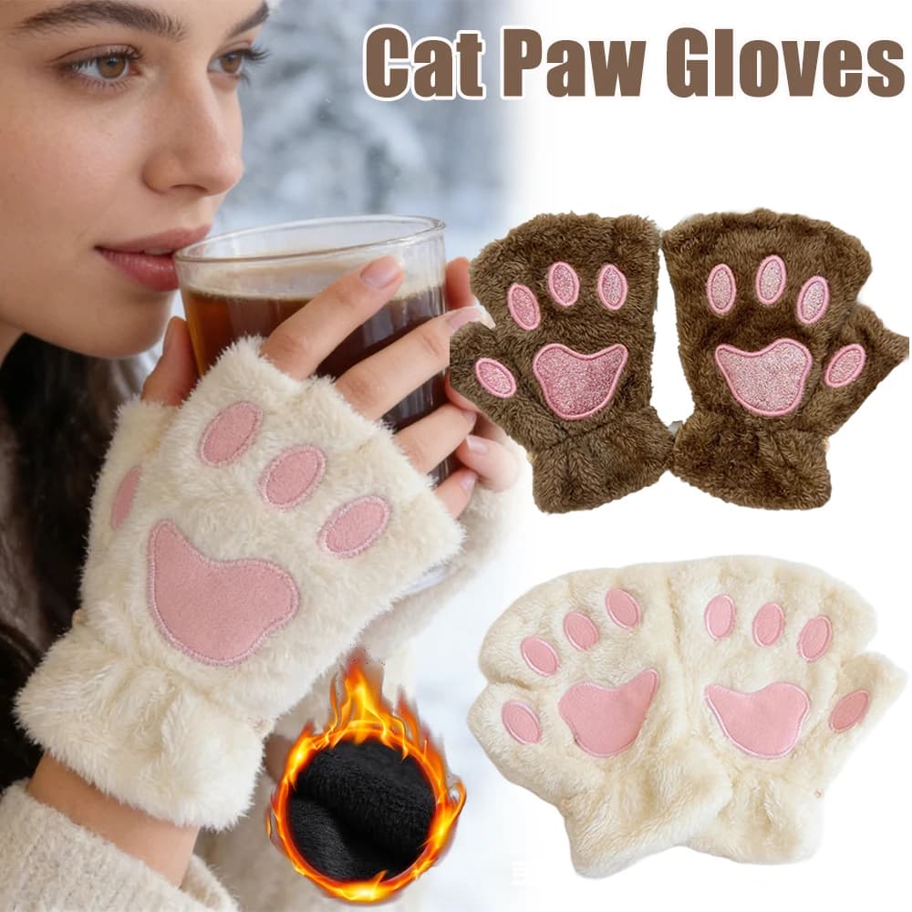 Adorabili Guanti a Forma di Zampa di Gatto per Donne, Caldi Guanti Invernali Termoisolanti con Design a Mezze Dita, Accessori Invernali per Esterni
