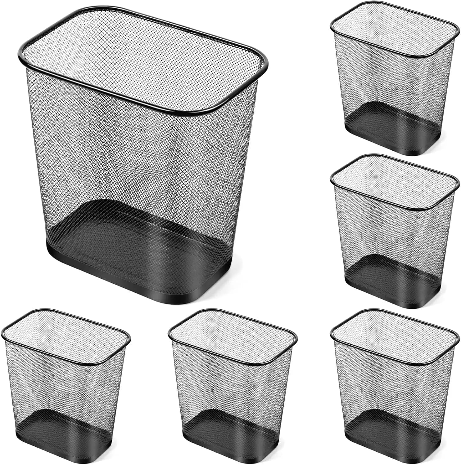 Bidoni della spazzatura quadrati in rete da 6 pezzi Bidoni della spazzatura in filo metallico da 4 galloni per la casa Bidoni della spazzatura da ufficio in metallo nero con parte superiore aperta rettangolare