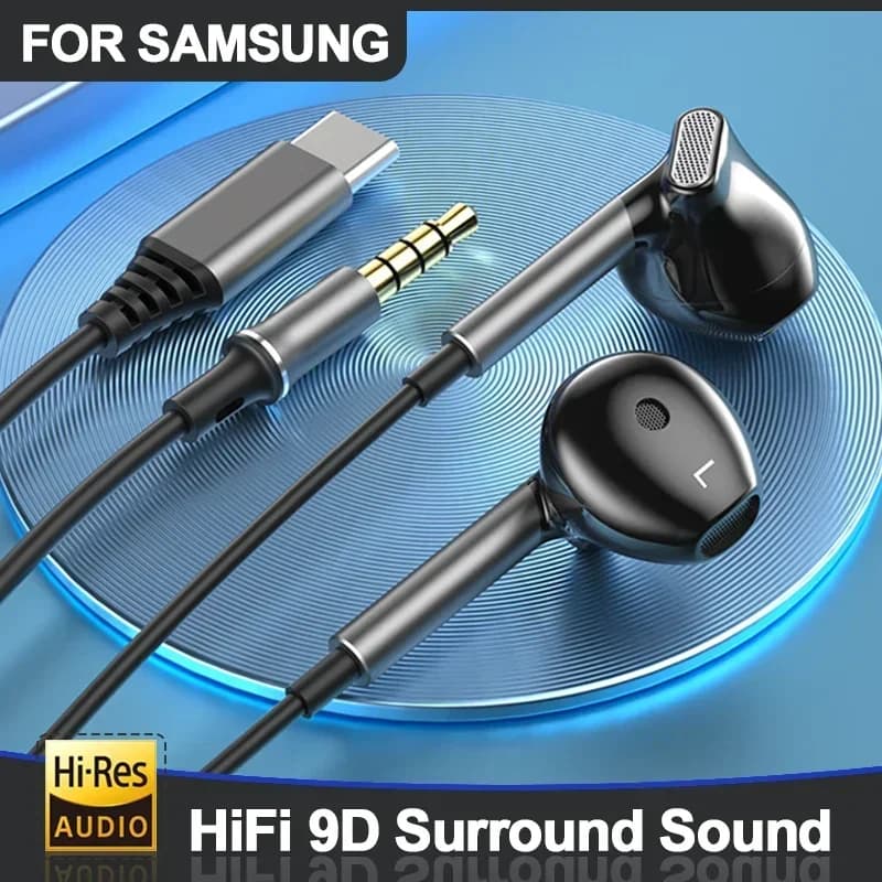 Cuffie Cablate 3.5mm/Type-C per Samsung, Auricolari con Bassi Potenti, Cuffie HiFi per Musica, Auricolari Cablati per iPhone, Xiaomi, Huawei