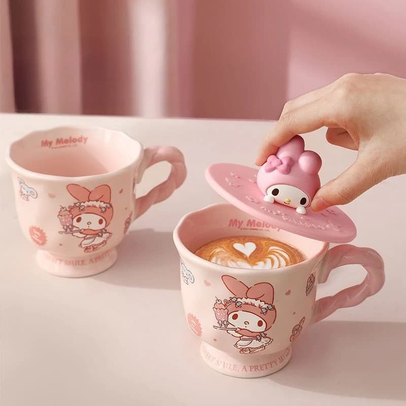 Tazza in Ceramica Alta Kawaii Sanrio My Melody con Coperchio, per Casa e Ufficio, Kuromi, Anime Carino, HelloKitty, Lavabile in Lavastoviglie, Giocattoli Durevoli