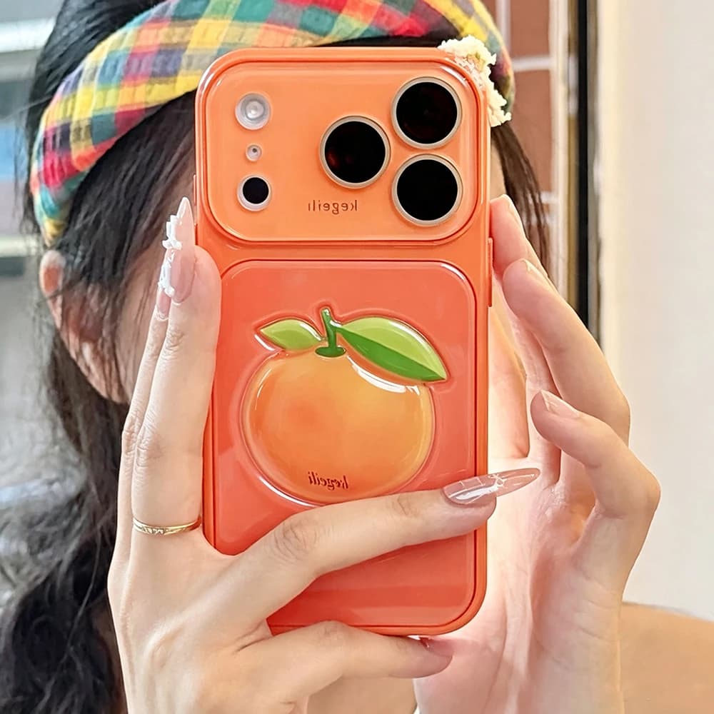 3D Fruit Pattern Large Window Phone Case for iPhone 17 16 15 14 13 12 Pro Max Plus Lens Proetction Cute Fundas Shockproof Cover