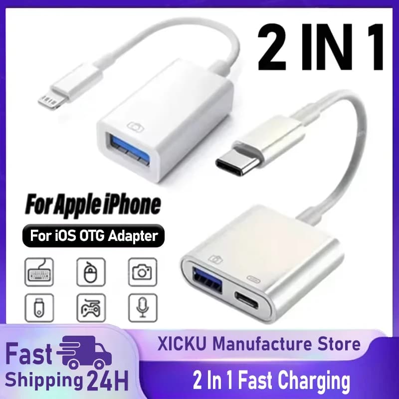 Adattatore OTG 2 in 1 per iPhone 16 15 14 13 12 Pro Plus Convertitore da 8 pin a cavo USB 3.0 per lettore di schede fotocamera tastiera mouse
