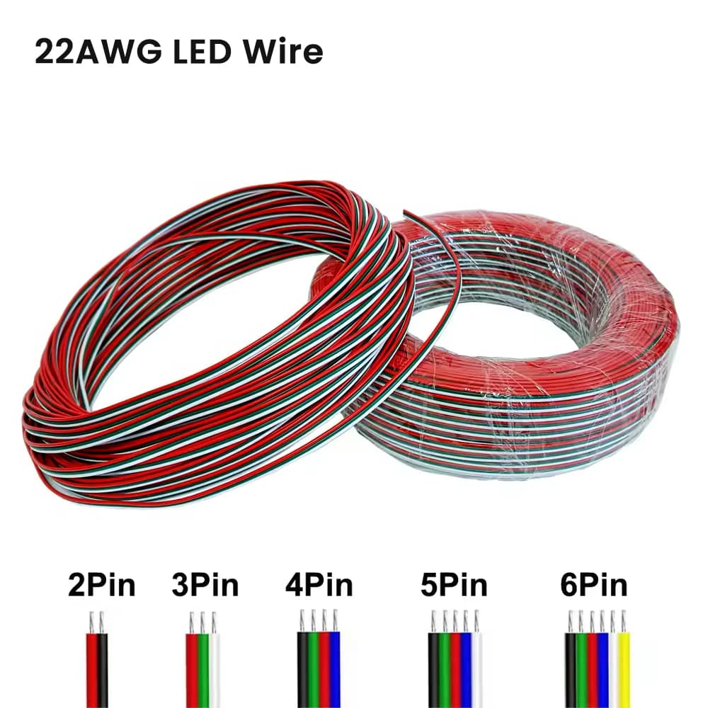 1m-50m 22AWG Cavo Led 2Pin/3Pin/4Pin/5Pin/6Pin Cavo di Alimentazione Elettrica Per WS2812B WS2811 5050 2835 5730 LED Luce di Striscia Auto