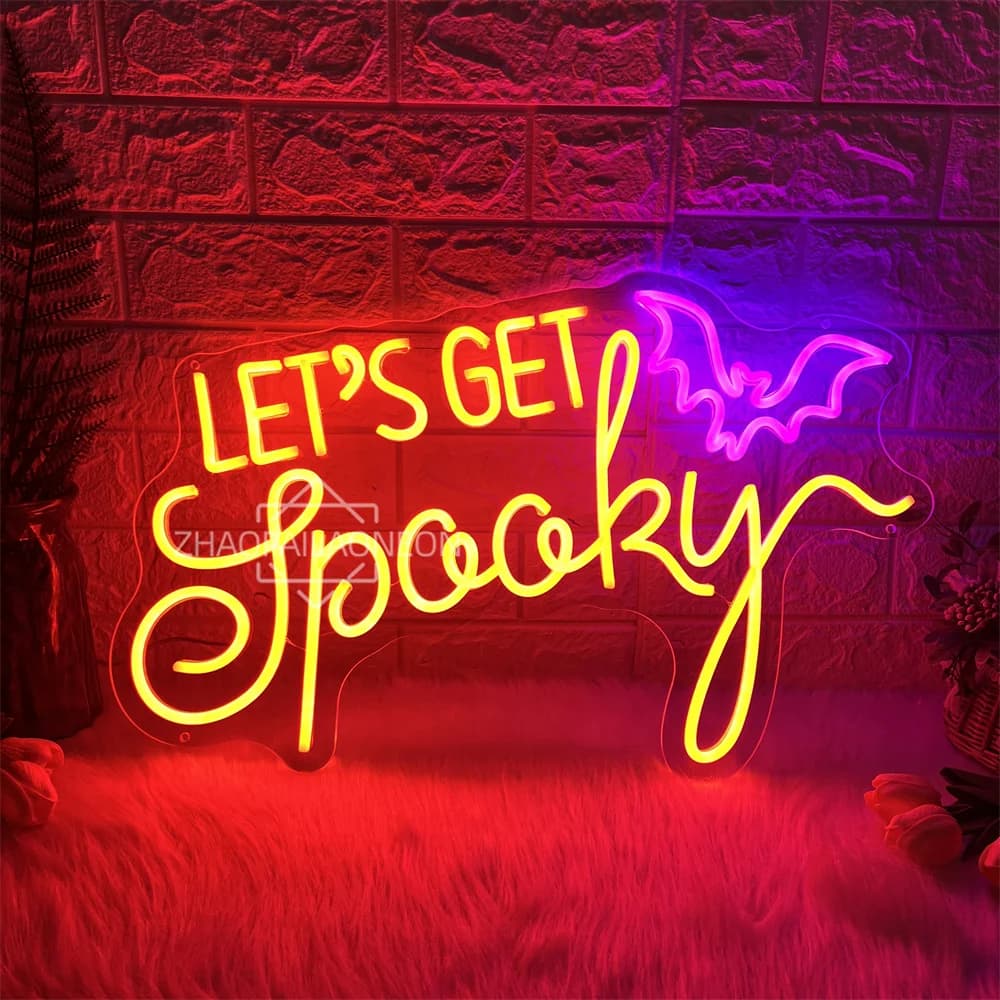 Insegna al neon di Halloween Decorazioni per feste da parete Let's Get Spooky Luci al neon a LED per decorazioni per esterni e interni Regalo per insegne al neon
