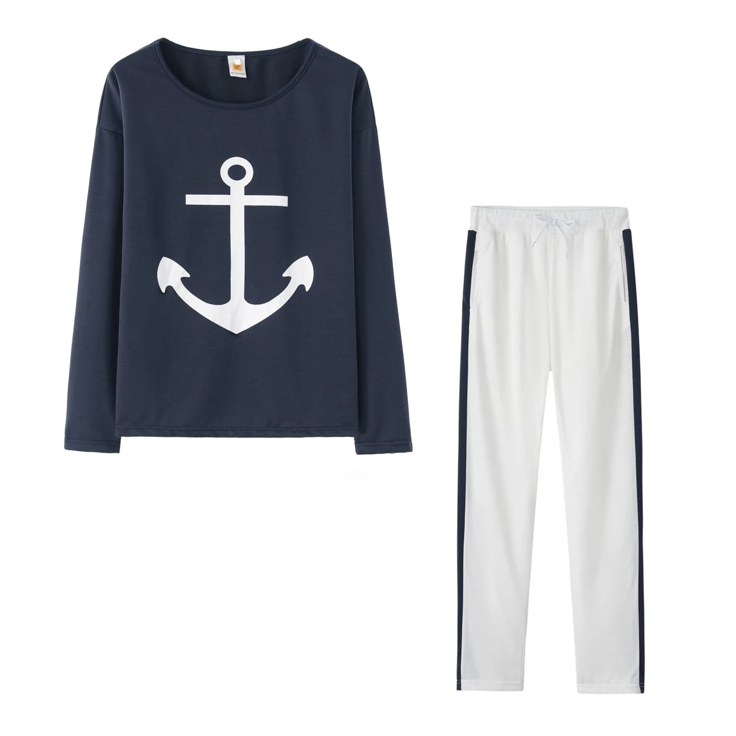 Tuta da donna Pantaloni Set Abiti di moda Estate 2025 Stampa di ancoraggio in barca Patchwork Casual elasticizzato aderente Due pezzi abbinati