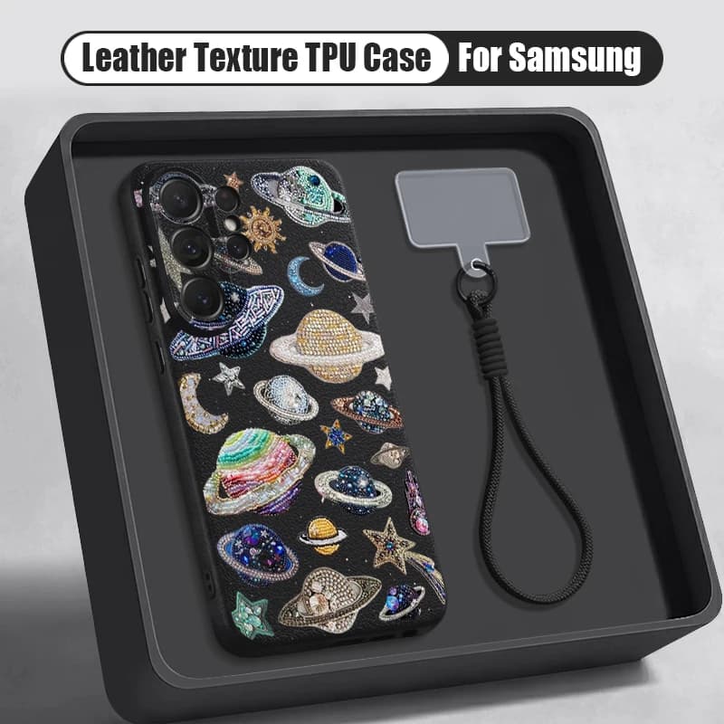 Lanyard Silicone Phone Case For Samsung Galaxy S26 S25 S24 Ultra S23 S25 FE A57 A37 A17 A56 A55 A16 A26 A54 Planet Pattern Cover