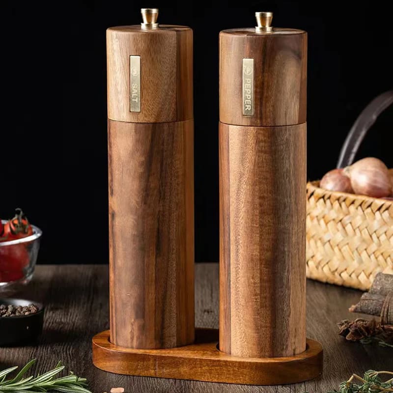 Macinapepe in Legno Massello di Acacia, Macina Sale Marino e Sale Rosa, Set di Macinini per Spezie