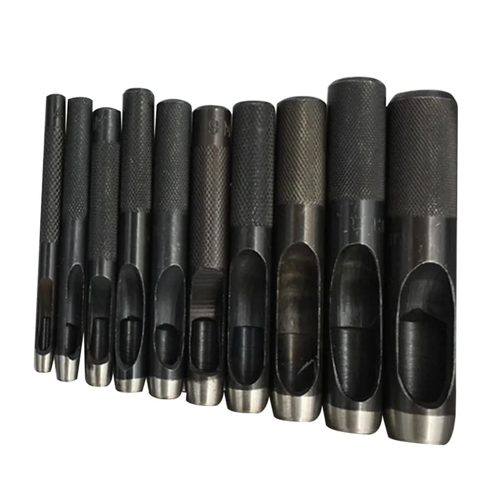 Set di 10 punzoni artigianali in acciaio al carbonio trattato termicamente per fori cavi, per cinture, set di punzoni per fori, strumento artigianale
