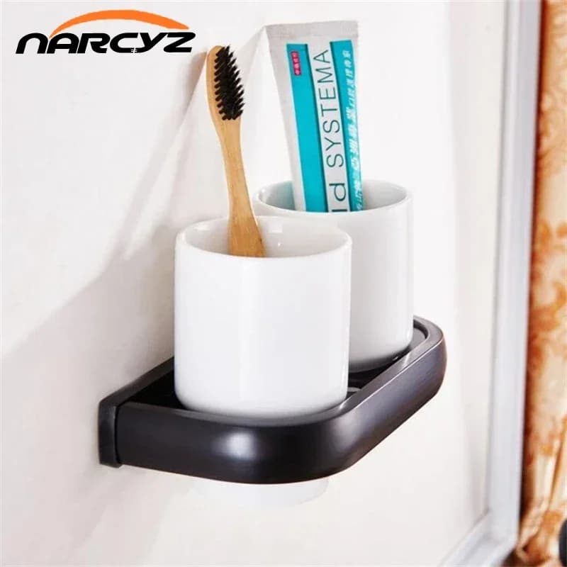 European bathroom accessories toothbrush mouthwash copper black antique double cup holder ceramic mouth cup holder 9024K
