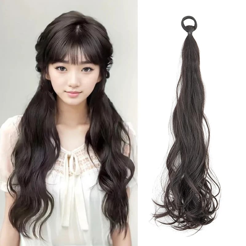 Elastic Synthetic Elastic Horsetail Sweet Girl Black Long Riccio Horsetail Hair Extension Heat Resistant Wig