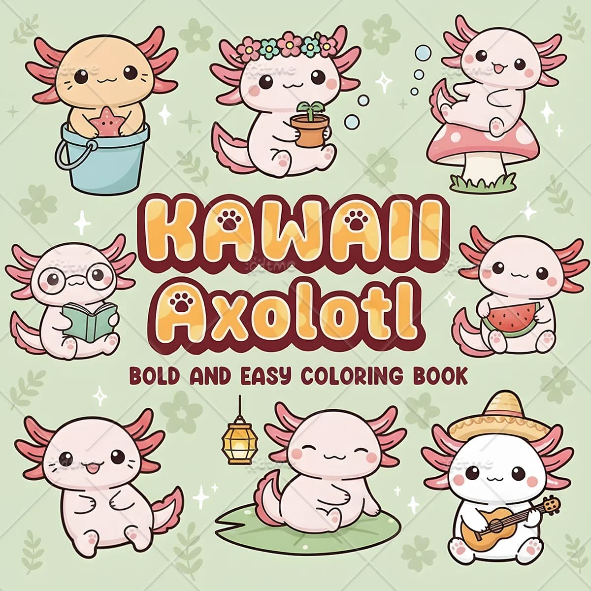KAWAII AXOLOTL Bold-easy Patterns Coloring Book for Adults Cute Drawing Book Perfect Gift for Party and Birthday