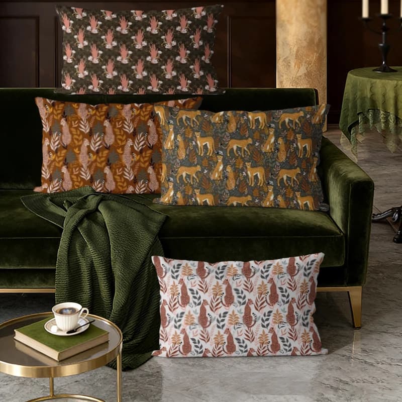Fodere per cuscini vintage con stampa leopardata e foglie, adatte per divano, camera da letto, auto, cuscino rettangolare per schienale