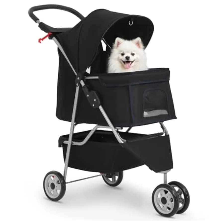 Passeggino a 3 ruote per animali domestici, passeggino per cani e gatti, traspirante in rete, leggero, da viaggio, impermeabile e pieghevole, con base portaoggetti