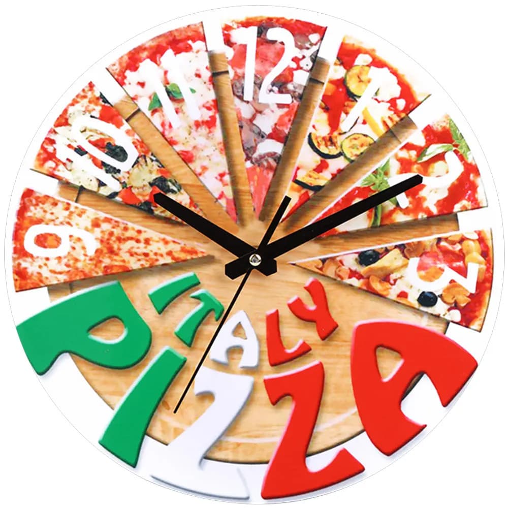 Orologio da Parete Silenzioso Rotondo con Motivo Pizza, in Legno Naturale, Moderno e Decorativo per Soggiorno, Camera da Letto, Cucina, Ufficio, Senza Ticchettio