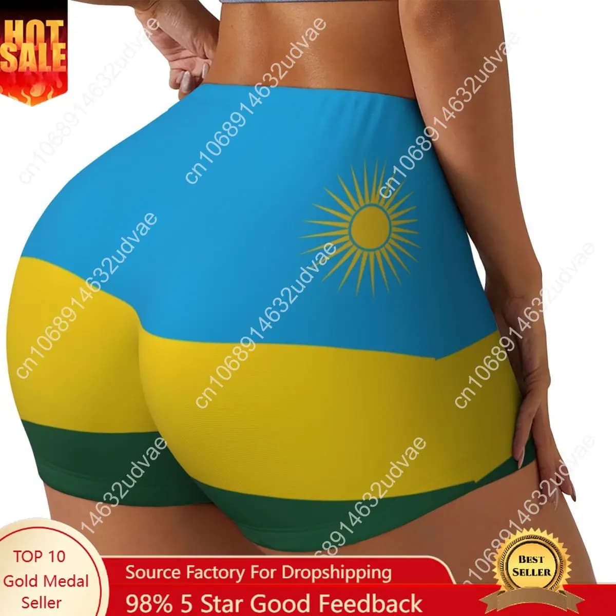 Pantaloncini sportivi attillati sexy sui fianchi Pantaloncini da yoga comodi da donna con bandiera del Ruanda