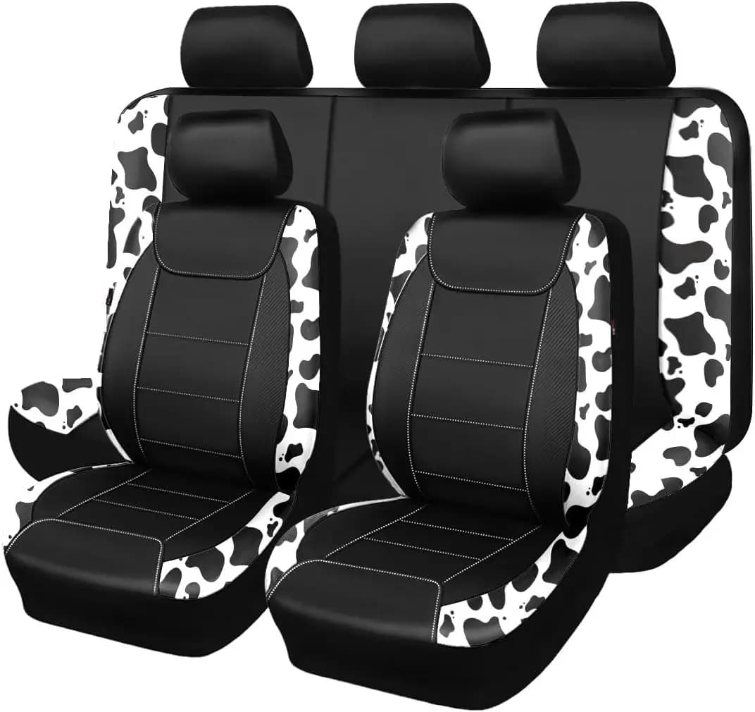 Coprisedili Universali Impermeabili per Auto con Design in Fibra di Carbonio, Set per Sedili Anteriori e Posteriori (8 Pezzi, Nero Mucca)