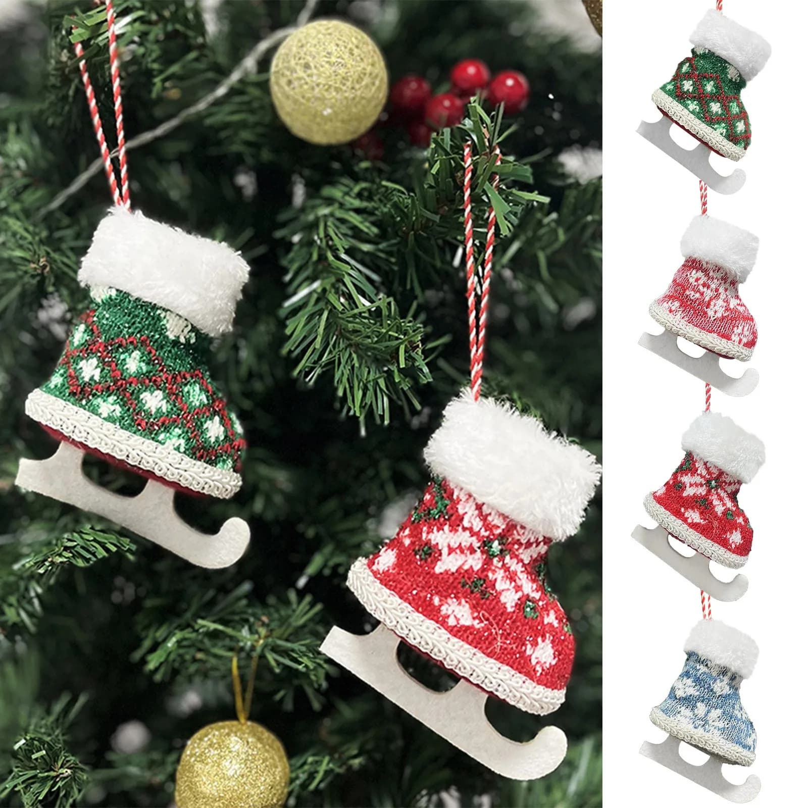 Decorazione natalizia Pattini di peluche lavorati a maglia Ciondolo per pattini da ghiaccio Decorazione per albero di Natale Ciondolo Decorazione natalizia Puntelli Navidad