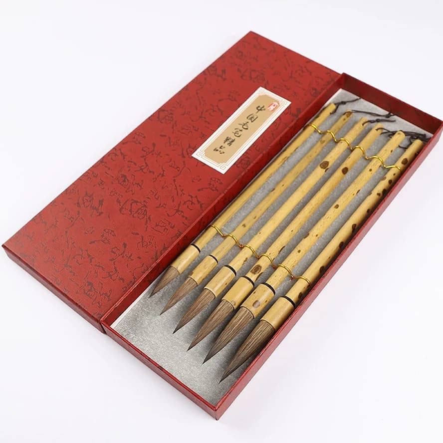 Rat Whisker Hair Calligraphy Brush Xiangfei Bamboo Set of 5, for Orchid Pavilion Preface Copying, Kai Shu Xing Shu Sumi-e Art