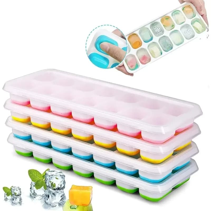14 Griglie Vassoi per cubetti di ghiaccio Stampo per cubetti di ghiaccio in silicone riutilizzabile Macchina per ghiaccio per frutta con coperchi rimovibili Utensili da cucina Stampo estivo per congelatore