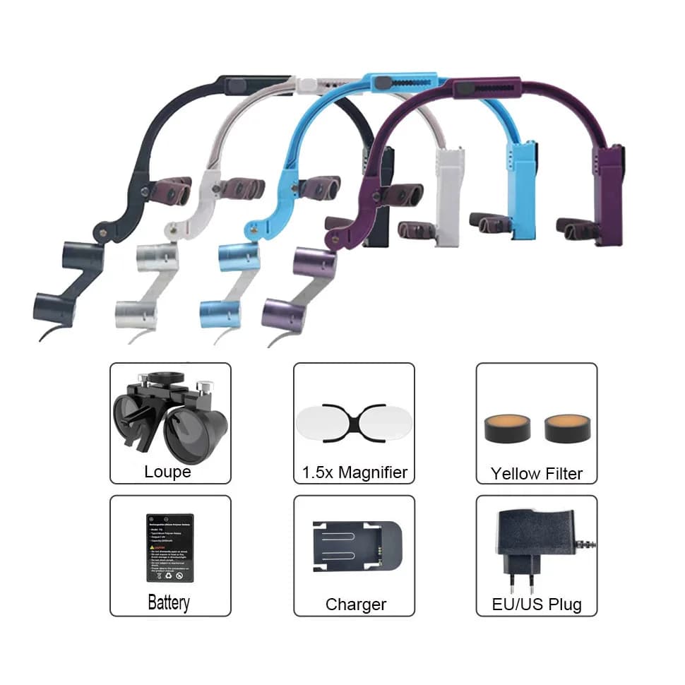 Dentale Loupe Magnifier 2.5x 3.5x Binoculars Medical Loupes 5W LED Light Head Projector BK SL BU PL 4Colors