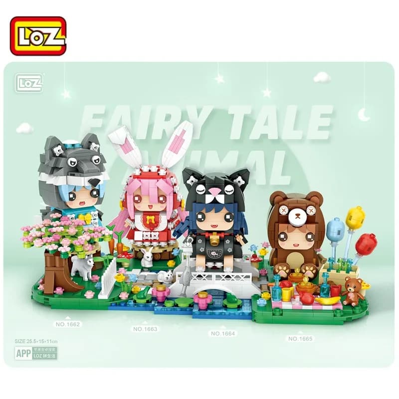 LOZ Blocks Cartoon Figures Collection Building Brick for Children Toy Fun Doll Wolf Rabbit Girl Cat Present New Year Gift 1662
